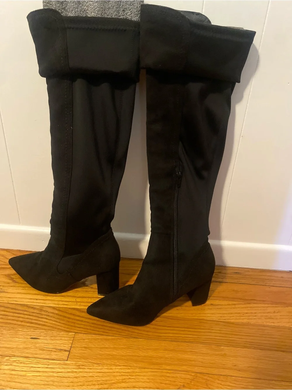 Women’s Black Over-the-Knee Pointed Toe Block Heel Boots